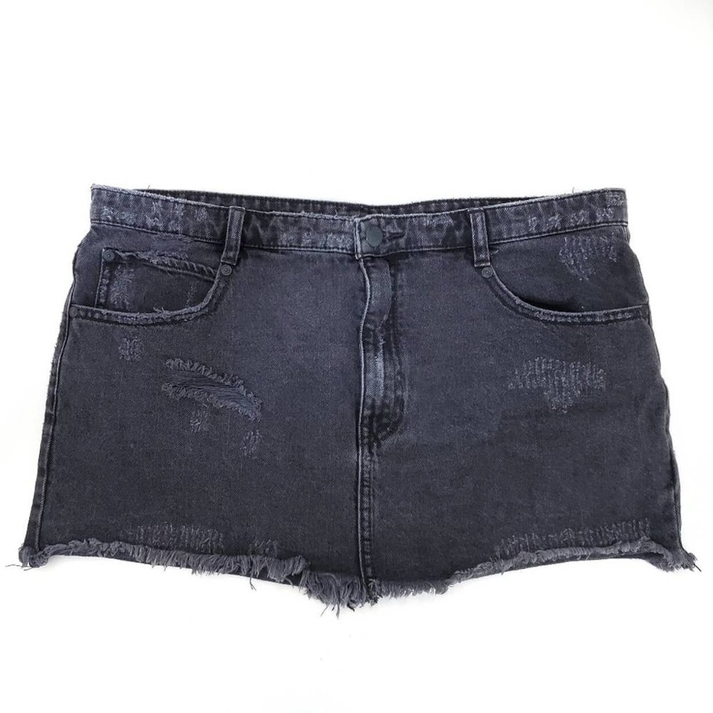 Free People | Distressed Fade Wash Black Denim Jean Skirt